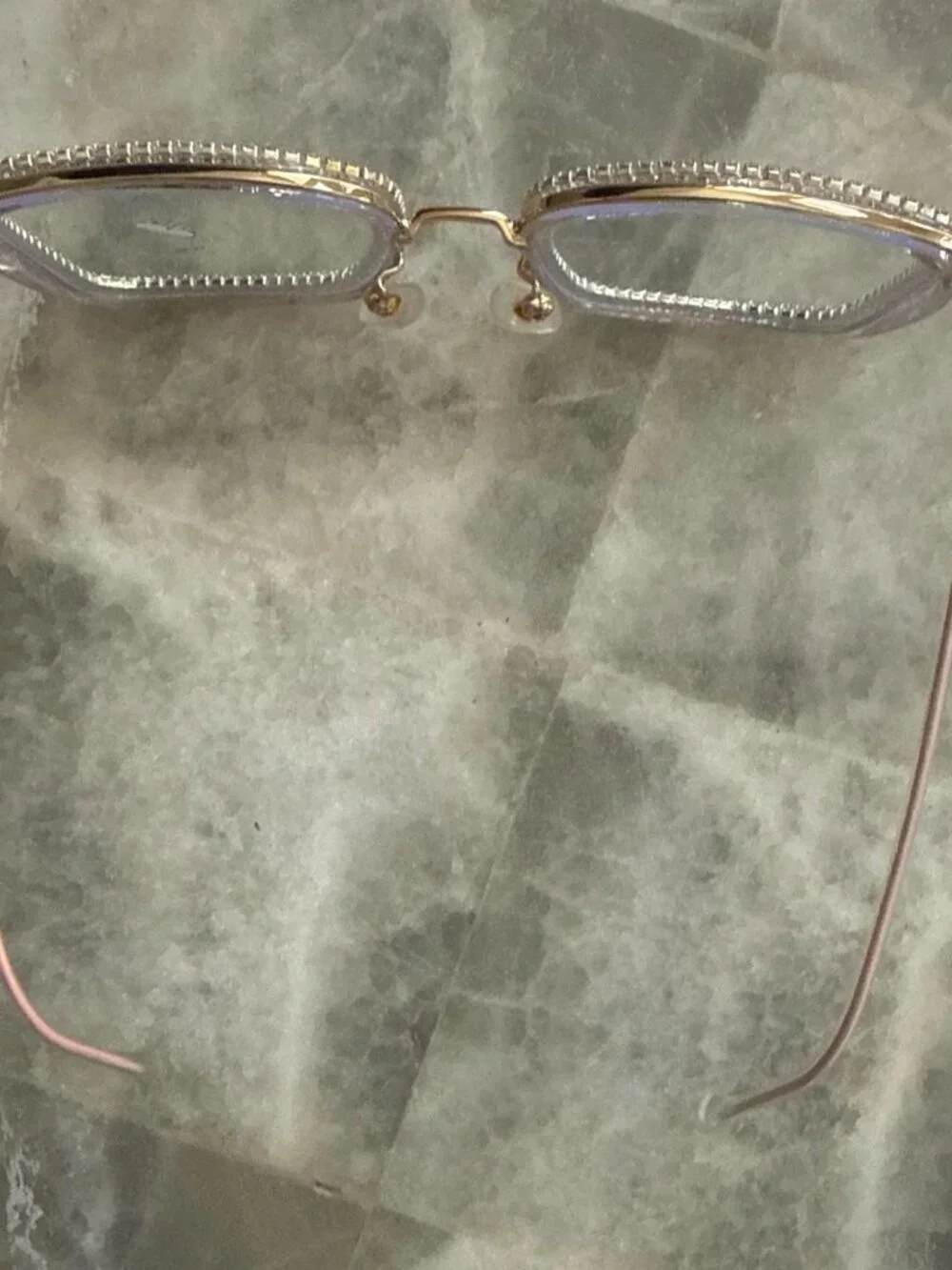 New square frame glasses with 💎rhinestones around the Gold colored frame, #glam